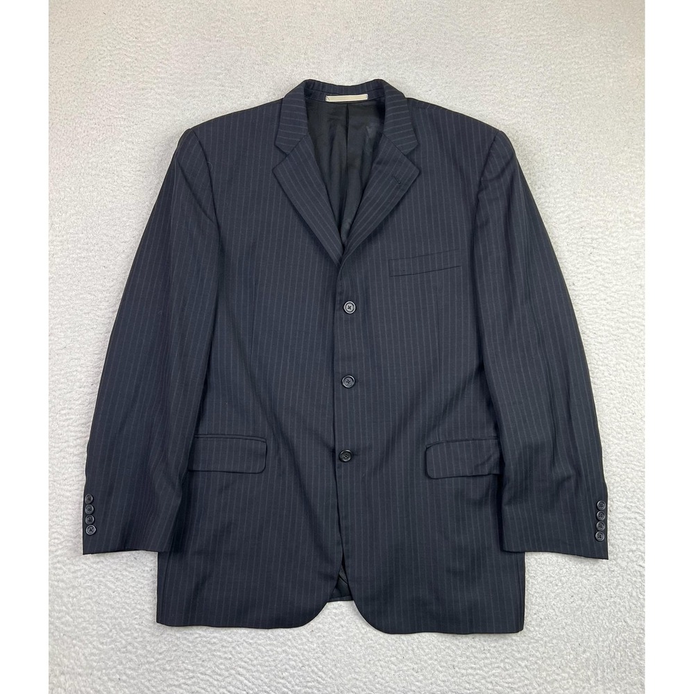 Burberry London Blazer Mens 44R Gray Pinstripe Wool 3 Button Suit Jacket USA